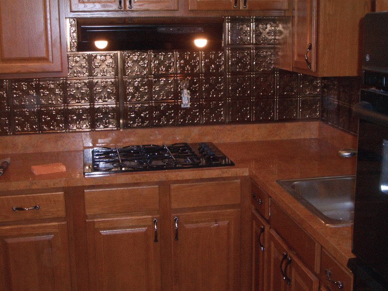 Kitchen Granite Kitchen w Faux Metal Backsplash